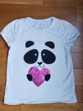Lands' End White Kids Tee with Panda and Pink Heart